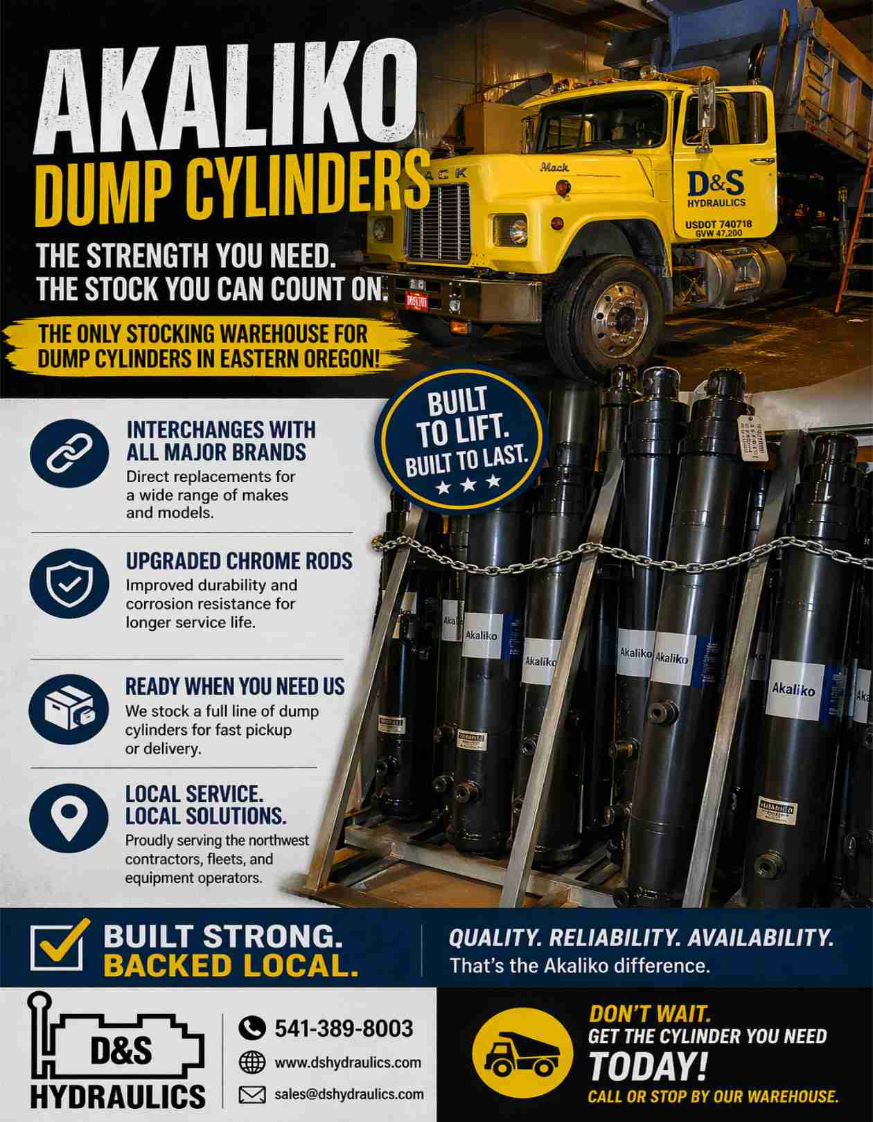 Akaliko dump cylinders for sale in stock at DS Hydraulics Akaliko dump cylinders for sale in stock at DS Hydraulics